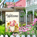 Welcome Flags for Outside,Spring Floral Gnome Garden Flag for Yard Patio Lawn Decoration,12x18 Inch Double Sided