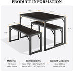SHA CERLIN Kitchen Dining Table Set for 4 with Benches, Rustic Small Space Saving Dinette, Heavy Duty Metal Frame