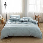 FACE TWO FACE Bedding Duvet Cover Set 3 Pieces 100% Washed Cotton Duvet Cover Linen Like Textured Breathable Durable Soft Comfy (California King, Light Blue)