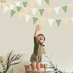 32Ft Camping Party Decorations Olive Green Tan Brown Cream Neutral Triangle Flag Fabric Banner Pennant Garland Streamers for Woodland Birthday Jungle Baby Shower Safari Camper Bachelorette Decor