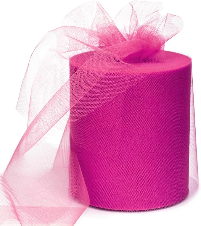 6" x 200 Yards Fuchsia Tulle Fabric Rolls, Hot Pink Spool Tulle Ribbon for DIY Tutu Skirt Wedding Decoration Baby Shower Birthday Party Backdrop Gift Wrapping Bow Craft Supplies