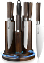 Kitchen Knife Set with Magnetic Block and Sharpener 14 Piece Knife Set 360° Rotatable Holder Ultra Sharp High Carbon Stainless Steel Knives Sets with Steak Knives, Anti-slip Ergonomical Handle
