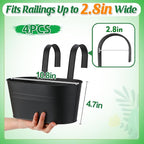 MADHOLLY Railing Planter with Drainage Holes - Sturdy Bucket Pots for Railing Fence, Countryside Style Metal Flower Pots for Herbs Balcony Garden Yard Decor, 4Pcs, Black