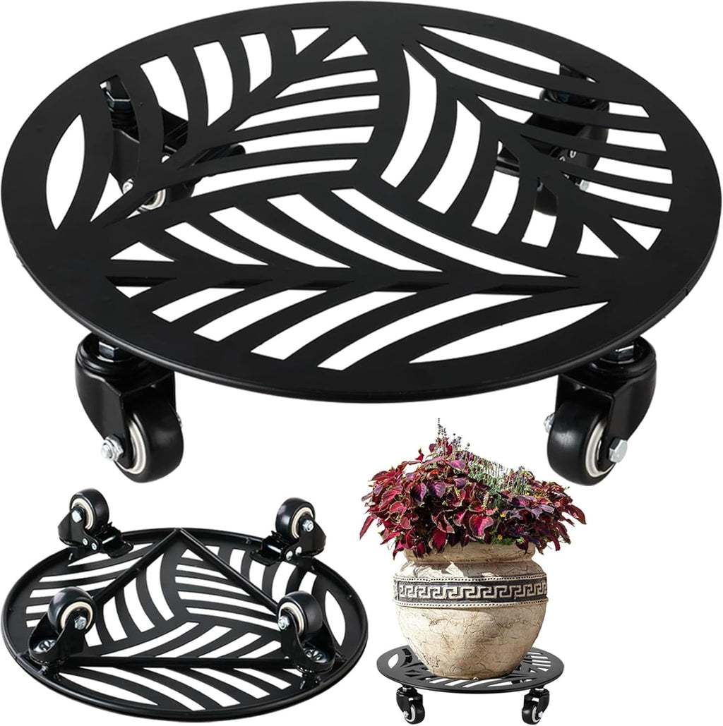 1 Pack 13 inches Metal Plant Caddy with Wheels Heavy-duty Large Iron Rolling Plant Stand with Casters Indoor Outdoor Wheeled Plant Roller Base Pot Movers Plant Dolly Coaster Trolley Black