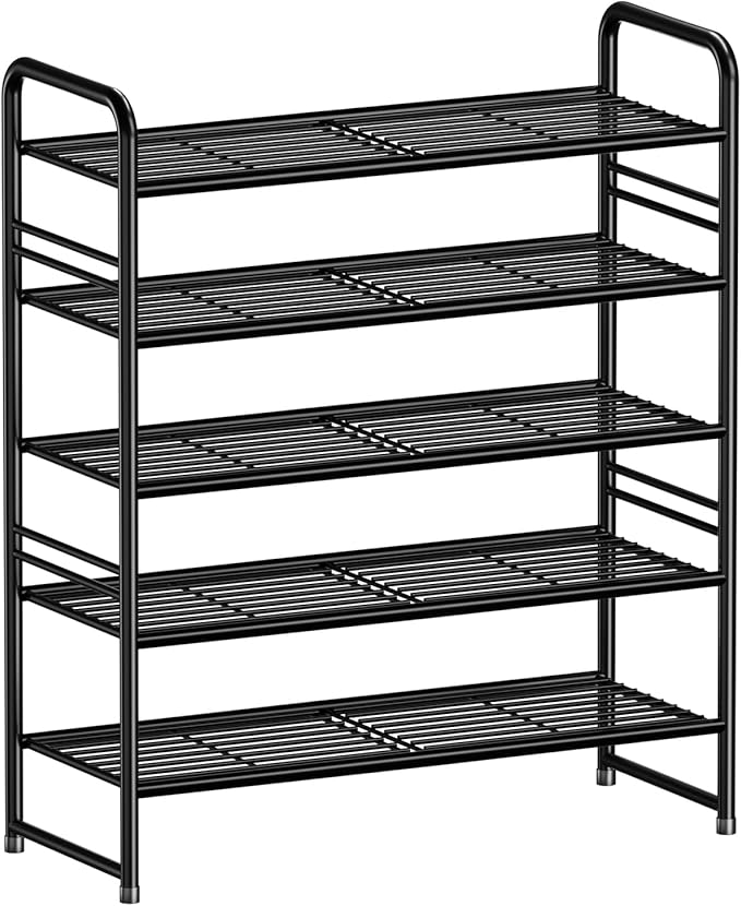 SUFAUY 33" Wide Shoe Rack, 5-Tier Shoe Storage Rack for 24-30 Pairs of Shoes, Shoe Organizer for Entryway, Steel Frame, Industrial, Black