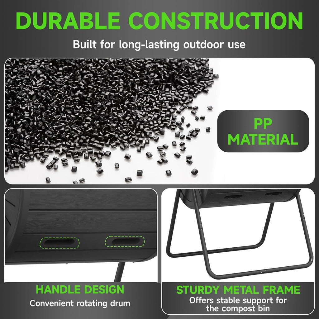 PatioZen Compost Bin 45 Gallon Outdoor, Black