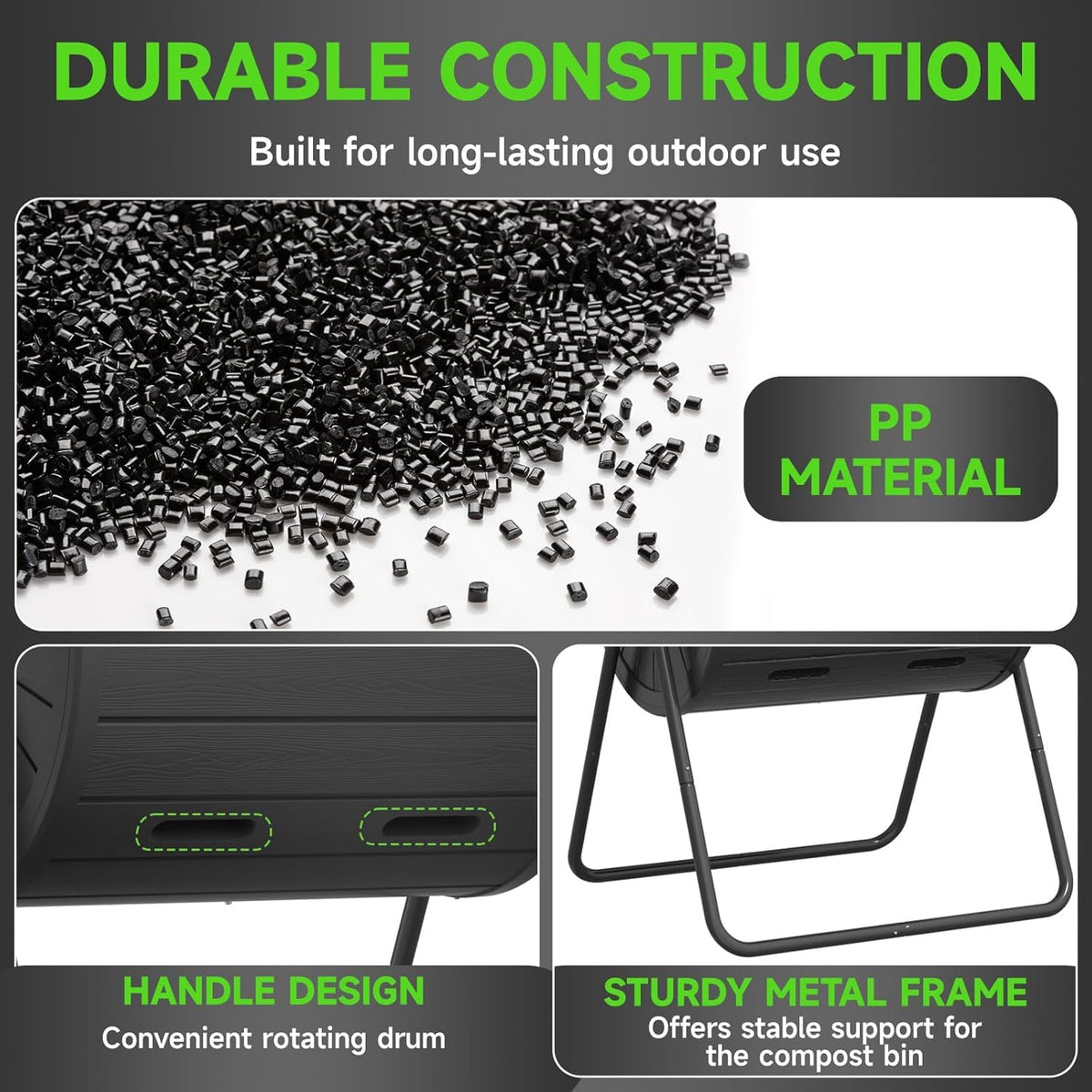 PatioZen Compost Bin 45 Gallon Outdoor, Black