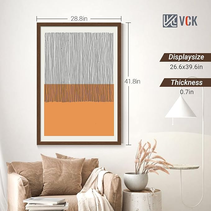 VCK 27x40 Picture Frame Set of 4 - Brown, Gallery-Quality Wood Poster Frames, 1.1-Inch Wide Border, Polished Plexiglass, Vertical or Horizontal Wall Display for Photo/Art/Prints, Brown