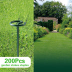 Bakulyor 200Pcs Circle Top Landscape Staples, 6 Inch Green Artificial Turf Stakes, 9 Gauge Landscape Fabric Pins, Heavy Duty Yard Lawn Spikes for Outdoor Soil Gardening Weed Barrier Sod Fabric - 6"