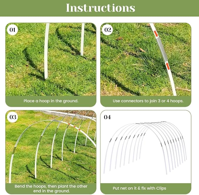 Greenhouse Hoops 20pcs, Garden Hoops for 1-3.5ft Wide Raised Bed, 5 Sets of 5.6ft Long Super Bendable Fiberglass Support Frame, Small Garden Tunnel for Row Cover (S Size)
