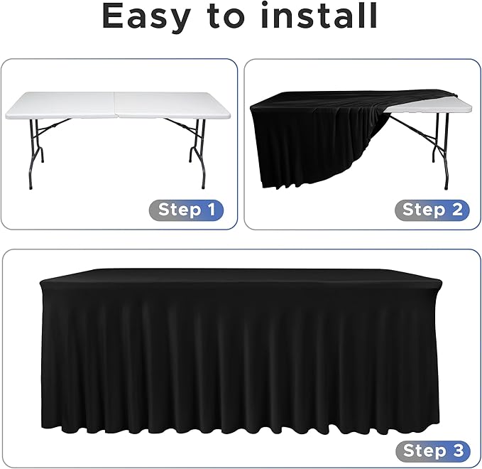 Nasitos Black Rectangle Tablecloths, 2 Pack - 72 x 30 Inch - Stretch Spandex & Polyester Fitted Table Skirts for 6FT Tables, Party, Banquet, Wedding
