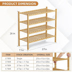 4 Tier Bamboo Shoe Rack Storage Organizer for Closet, Multifunctional Stackable Free Standing Shoe Shelf Organizer for Small Space,Entryway,Hallway,Bathroom 27"x11"x26"(Natural, 4 Tier)