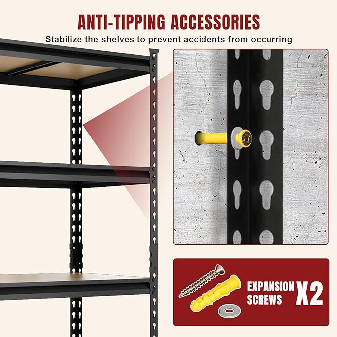 BIG RED 5 Tier Heavy Duty Garage Storage Shelving: Adjustable Metal Utility Shelving Rack for Garage, Basement, Pantry, Closet - 2,000lb Capacity (72"x36"x18") Black