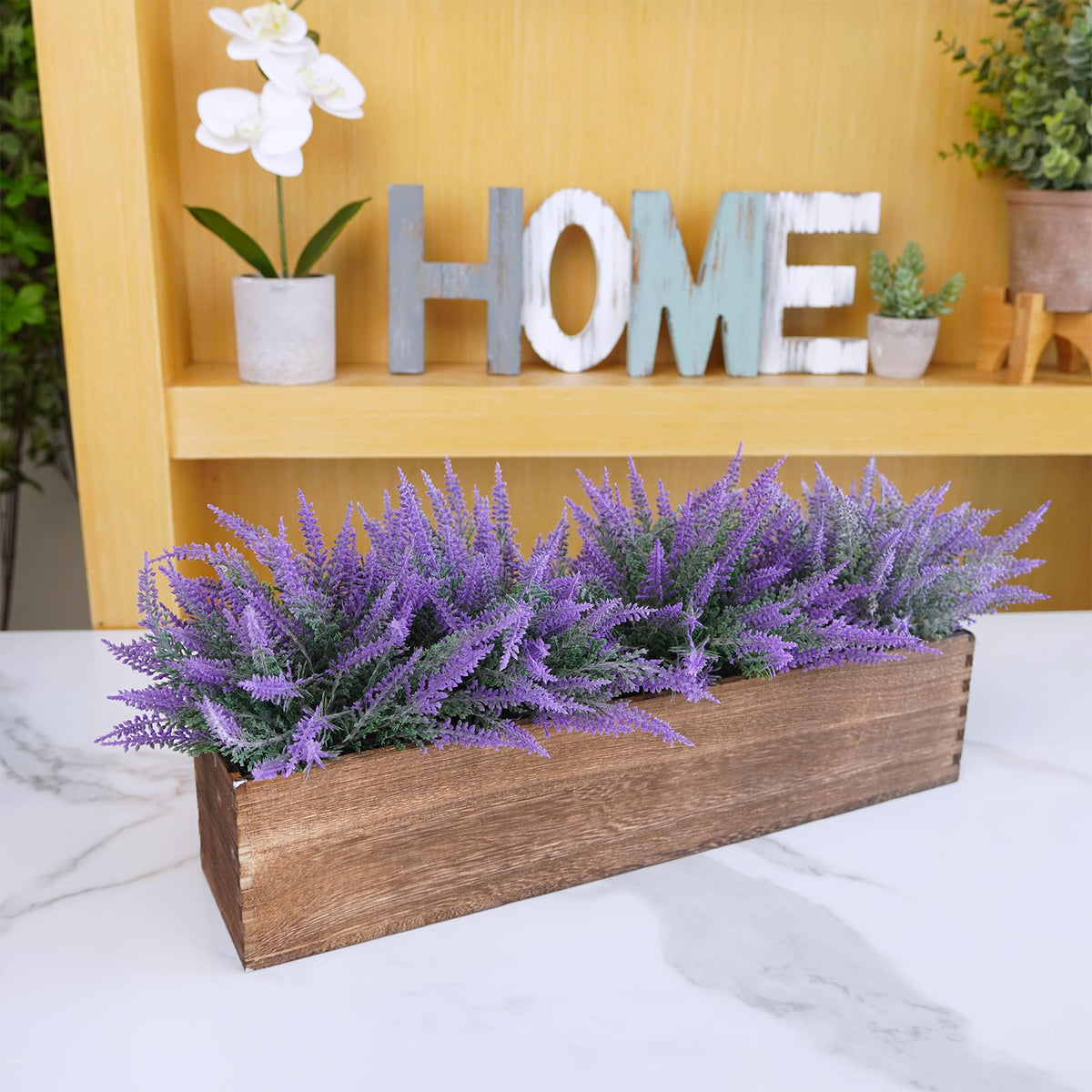 Winlyn Rustic Wooden Planter Box 17.3" L x 3.9" W x 3.9" H Brown Rectangular Planter Decorative Wood Box with Removable Plastic Liner Window Box for Farmhouse Wedding Home Garden Table Centerpiece.