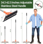 Thatch Rake for Lawns 18 Sharp Tempered Spring Steel Tines Dethatcher Rake Heavy Duty Dethatching Rakes with 62.5" Adjustable Stainless Steel Handle for Lawn Care，Dead Grass, Garden, Yard