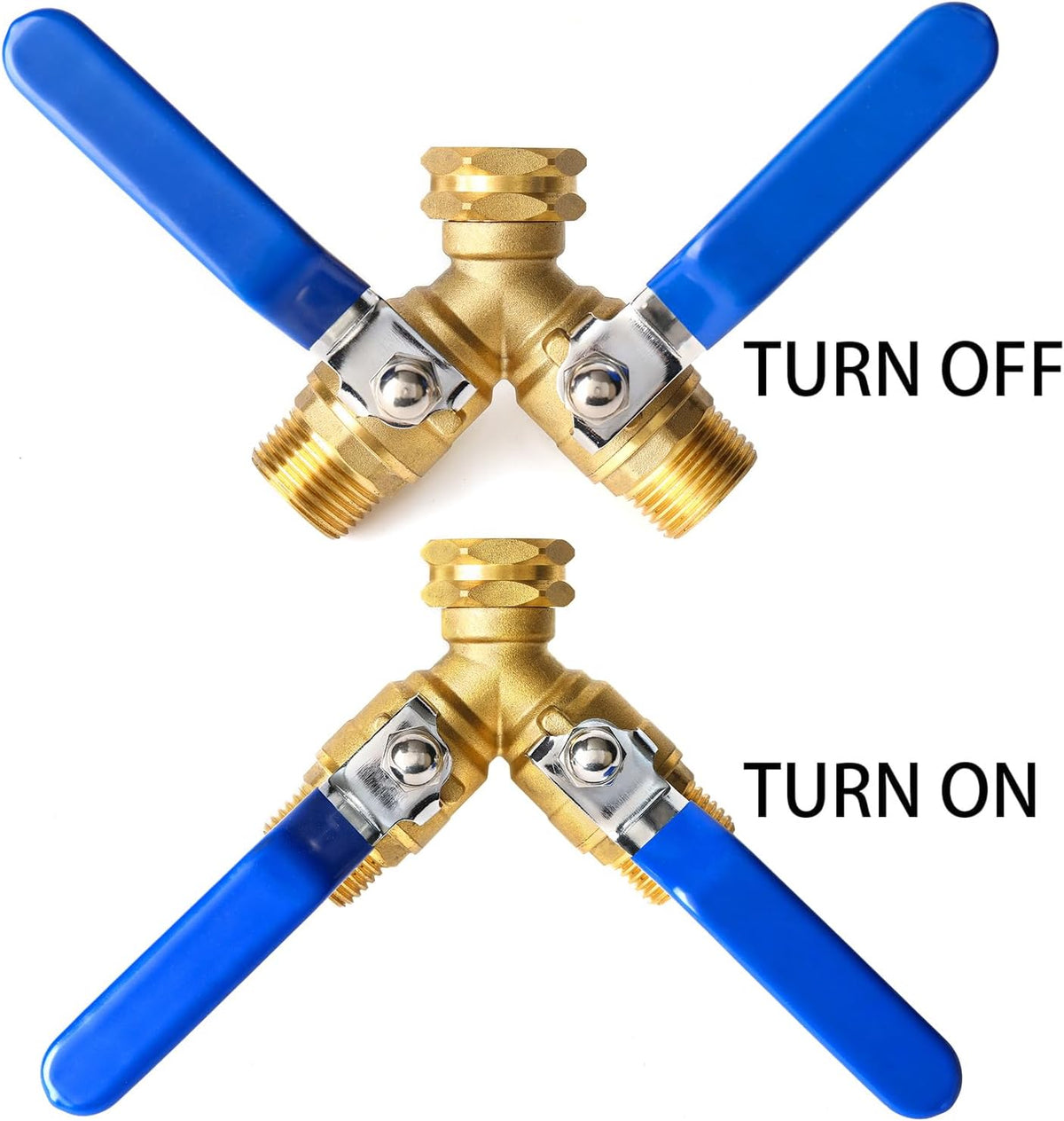Garden Hose Splitter 2 Way Heavy Duty, Brass Faucet Adapter With Long Handle For Gardening Water Hose Shut Off Valve Hose Connector Fittings Outdoor Water Spigot Hose Bib Y Splitter