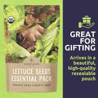 Organic Lettuce & Greens Seeds Variety Pack - 5 Individual Packs - 2026 Season - Buttercrunch, Gourmet Mix, Romaine, Tom Thumb & Iceberg. for Indoor & Outdoor Planting (Non-GMO, Certified Organic)