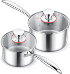 E-far Stainless Steel Saucepan Set - 1Qt & 2 Qt, Triply Sauce Pan Pot with Lid for Cooking Pasta Warming Milk Boiling Water, Small Metal Cookware for Kitchen, Induction Ready & Heavy Duty