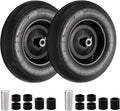 RRQ (2 Pack) 4.80/4.00-8 Tire and Wheel, 16" Pneumatic Wheelbarrow Tires with 3" Centered Hub and 3/4" Bearings (Comes with 5/8" ID Iron Tube Adapter), for Wheelbarrow, Garden Cart, Trailer and More
