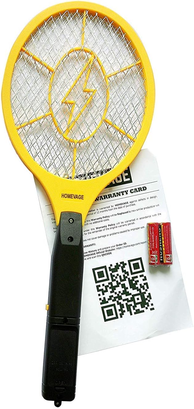 Electric Fly Swatter - Bug Zapper - Best High Voltage Handheld Mosquito Killer - Wasp, Fruit Fly, Insect Trap Racket for Indoor, Travel, Camping and Outdoor Control (2 AA Batteries Included)