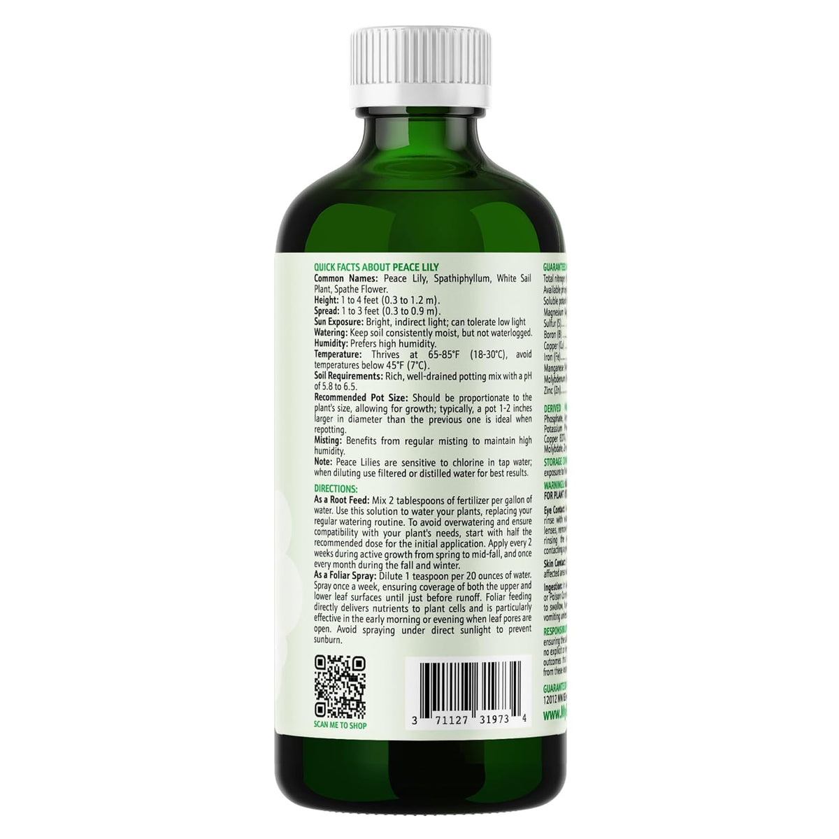 Peace Lily Fertilizer: 3-1-2 Liquid Fertilizer with Essential Micronutrients - The Ultimate Food for Spathiphyllum, Perfect for Indoor Plants (8 OZ)