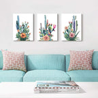 Wall Art for living room Canvas Prints Artwork bathroom Wall Decor Simple Life Green plants cactus Picture Watercolor painting 3 Pieces Framed bedroom wall decorations Office Works Home Decoration