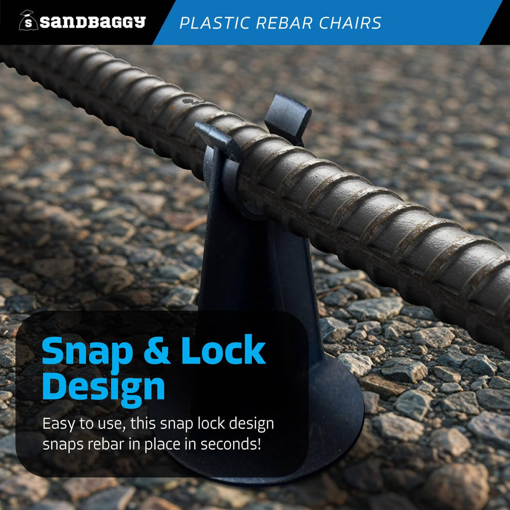 Sandbaggy Rebar Plastic Chair | Fits Rebar #3 to #5 | Heavy Duty Construction - Preferred Choice for Concrete Contractors | Saves Money & Labor Compared w/Dobie Bricks (Pack of 25, 3-1/4 Inch Length)