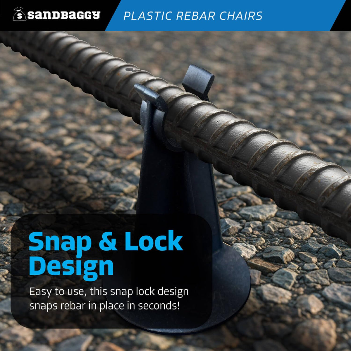 Sandbaggy Rebar Plastic Chair | Fits Rebar #3 to #5 | Heavy Duty Construction- Preferred Choice for Concrete Contractors | Saves Money & Labor Compared w/Dobie Bricks (Pack of 100, 3-1/4 Inch Length)
