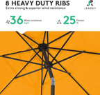 JEAREY 10FT Outdoor Patio Umbrella Outdoor Table Umbrella with Push Button Tilt and Crank, Market Umbrella 8 Sturdy Ribs UV Protection Waterproof for Pool, Garden (Light Orange)
