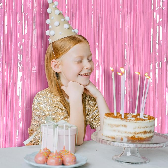 Pink Party Streamers Foil Fringe Backdrop Curtains Tinsel Streamers Birthday Party Decorations Fringe Backdrop for Birthday Party Graduation Bridal Shower