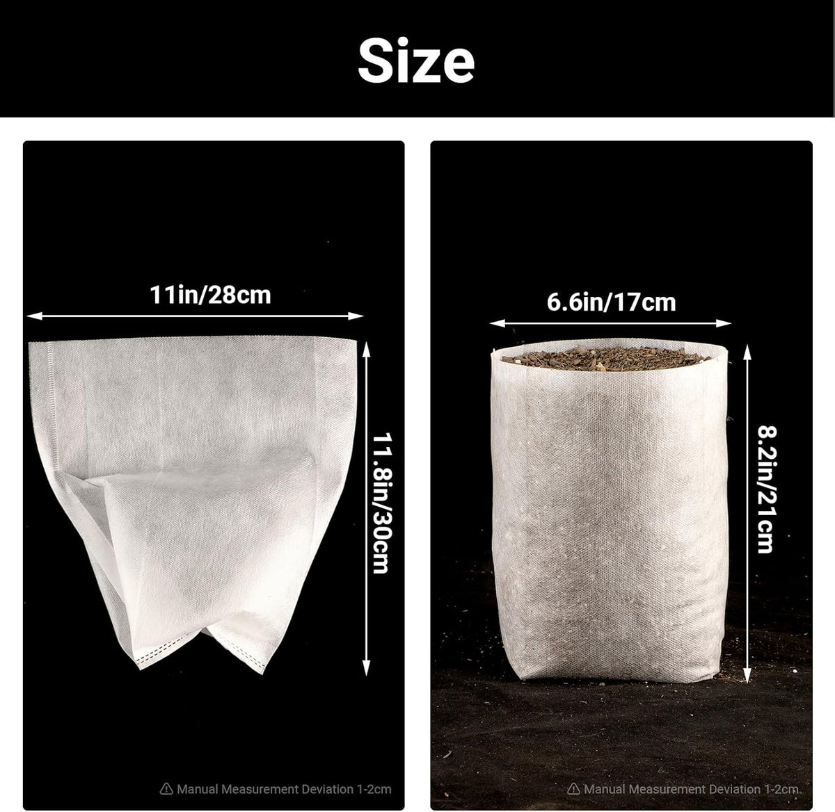 Nursing Growing Pouch, 200pcs 11 x 11.8 in Plant Non-Woven Nursery Bags Large, Fabric Seedling Plant Grow Bags, Seed Starting Planting Growing for Home Garden Supply