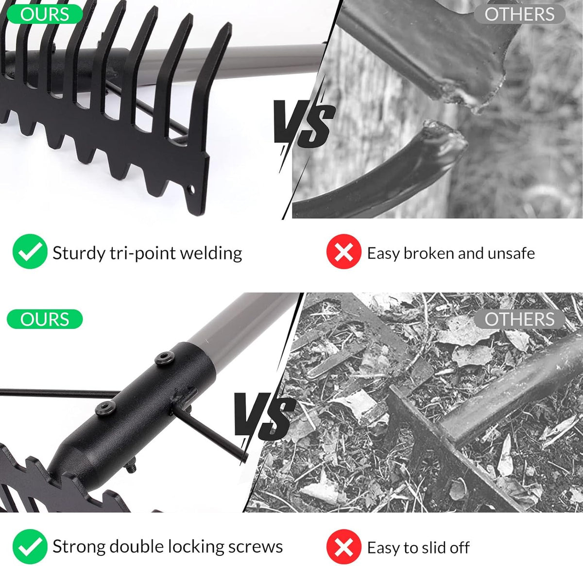 Walensee 5.4FT Bow Rake Heavy Duty Garden Rake with Stainless Steel Handle, 17 Steel Tines Garden Tool for Loosening Soil Gathering Leaf Leveling Lawn Farming Land Management Yarn Thatch Rakes