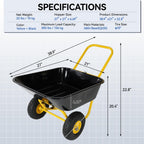 Dual Wheel Garden Wheelbarrow with 10-Inch Pneumatic Tires,300 LBS Capacity