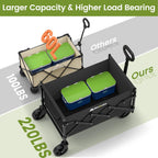 Collapsible Wagon with Wheels, 220 lbs Wagons Carts Foldable Wagon Cart with Flexible Handle, Lightweight Portable Folding Utility Grocery Shopping Cart for Grocery Sports Garden Camping