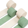 PartyWoo Sage Green Crepe Paper Streamers 4pcs 328ft Pack of Oliver Eucalyptus Green Sand White Crepe Paper Streamers for Birthday Baby Shower Woodland Dinosaur Jungle Football Party Decorations