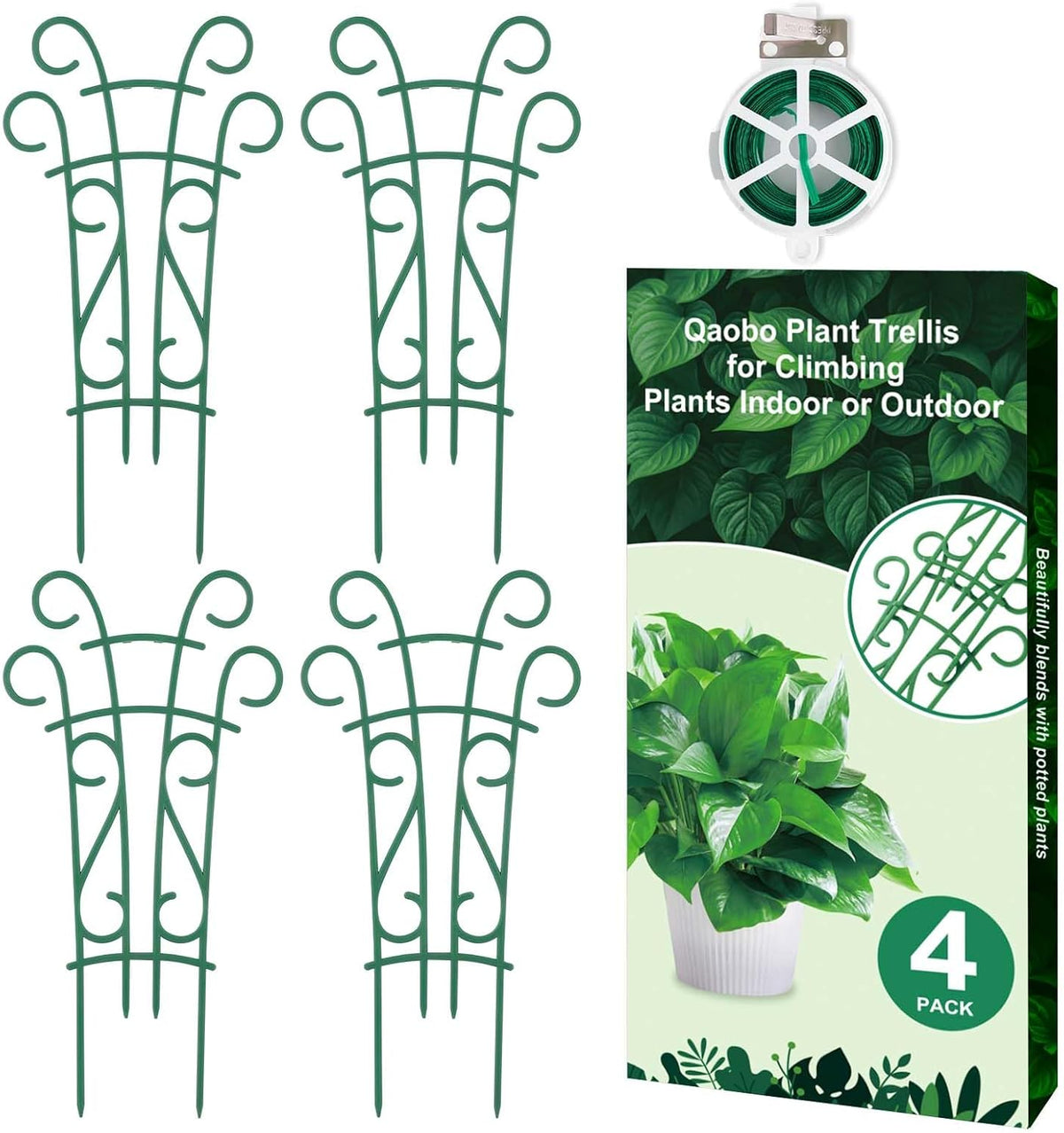 Plant Trellis for Potted Plants 4 Pack Stackable Indoor Outdoor Climbing Houseplant Support with Garden Wire for Pothos Hoya Ivy Flower