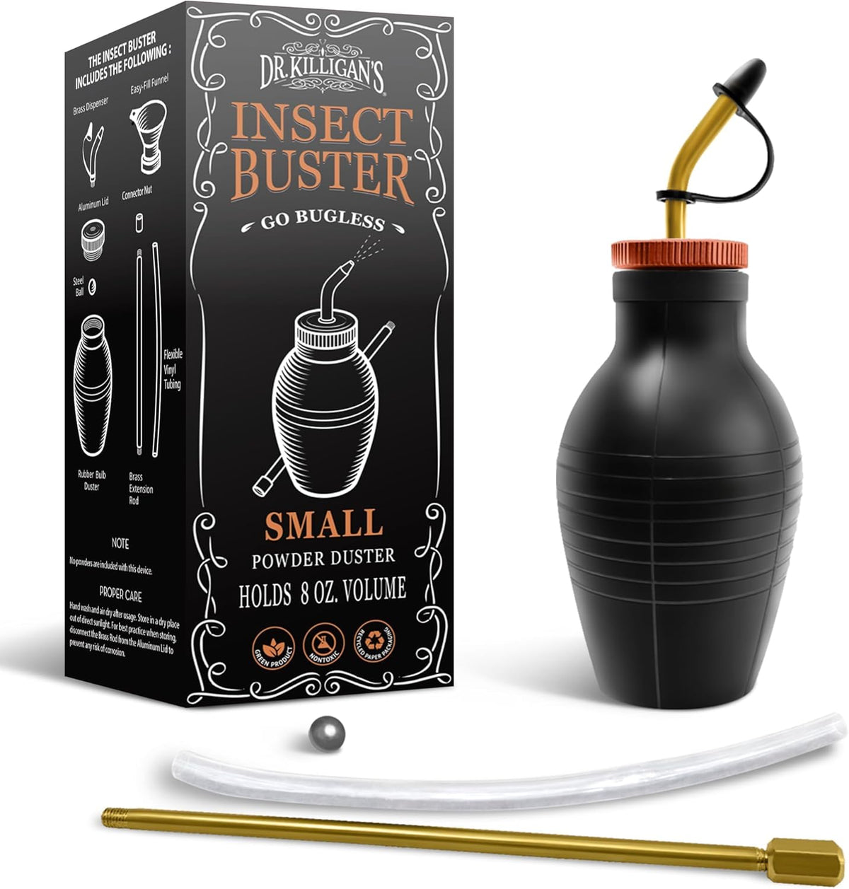 Dr. Killigan's The Insect Buster - Bulb Duster for Diatomaceous Earth and Other Powders - Effective Dust Application Tool - Small (8 ounces)