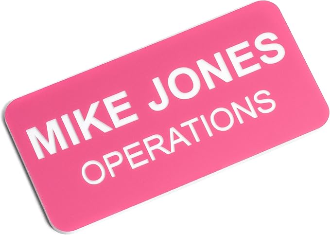 Custom Engraved Name Tag Badges – Personalized Identification with Pin or Magnetic Backing, 1.5 Inch x 3 Inches, Pink/White