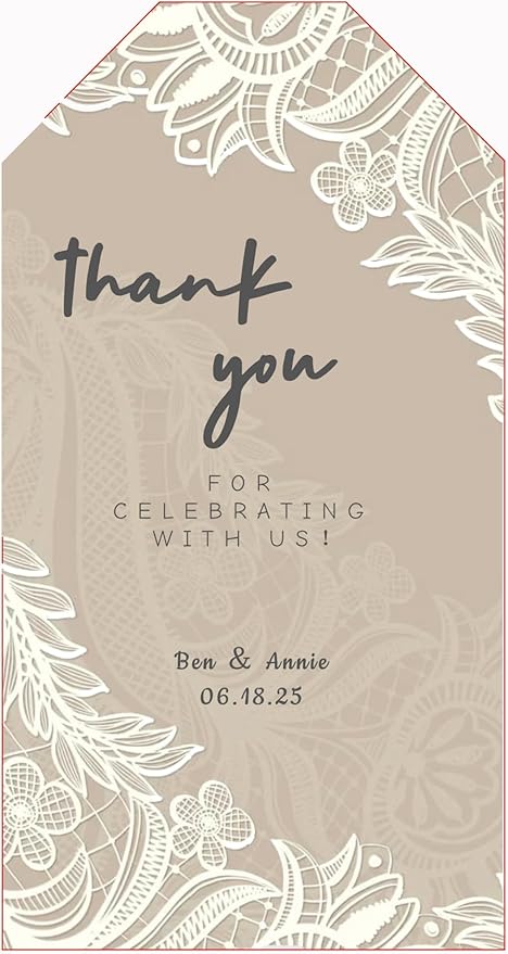 Personalized Gift Tags, Thank You Tags for Wedding Birthday Business Party Favors, Custom Hang Tags with Your Text and String, 2 X 3.75 Inch (Wreath Pattern 7)