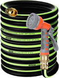 SYEENIFY Kink Free Garden Hose 100ft 5/8", Heavy Duty Hybrid Water Hose, Ultra Durable Flexible Rubber Hose with Sprayer Nozzle,Leakproof Yard Outdoor Hose with Brass Solid Connector