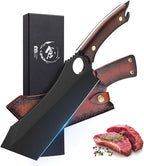 Dream Reach Meat Cleaver, 6.9 inch Black Boning Knife, High Carbon Steel Sharp Kitchen Forged In Fire Knife with Sheath Gift Box Bottle Opener for Outdoor Camping