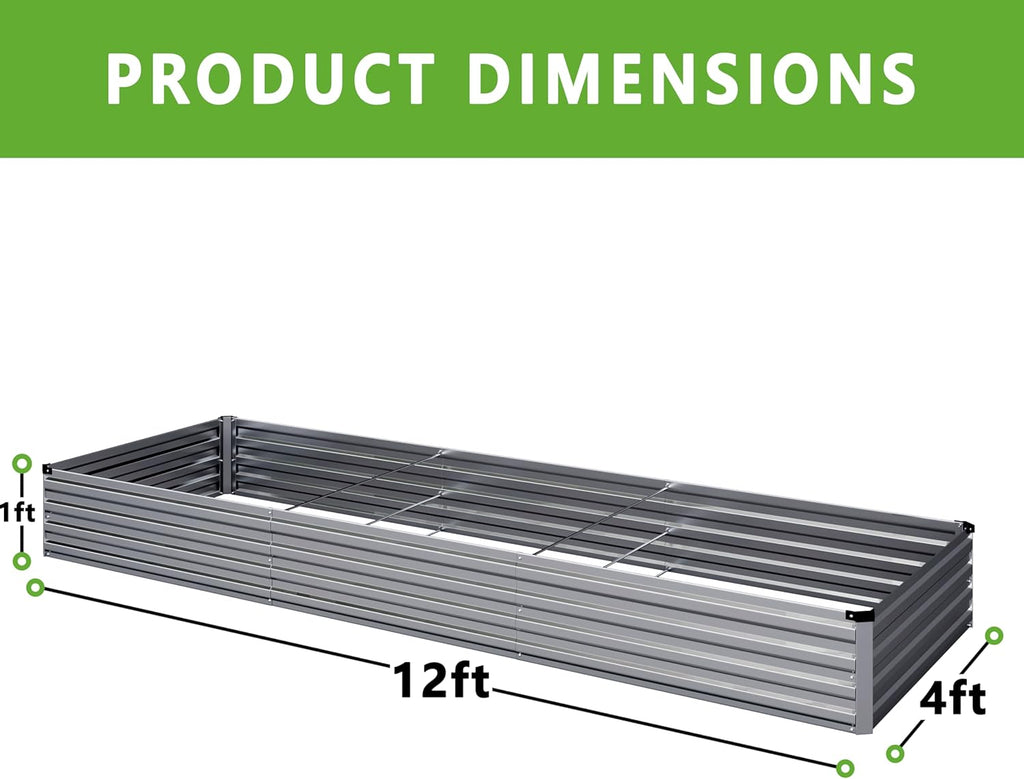 2PCS 12x4x1FT Galvanized Raised Garden Bed Kit,Vegetable Boxes-Rectangle Metal Flower Box,Large Planter Raised Beds Outdoor Garden for Planting,Fruit,Herb-Sliver