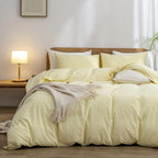 BESTOUCH Duvet Cover Set 100% Washed Cotton Linen Feel Super Soft Comfortable Chic Lightweight 2 PCs Home Bedding Set Solid Light Yellow Twin/Twin XL