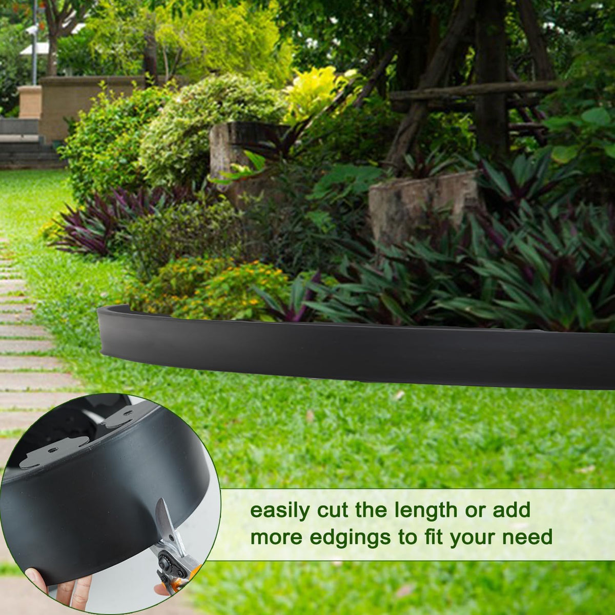 Hugeleaf 4.5 Inch Tall Landscape Edging 60 Feet Garden Edging with 60 Spikes, Plastic Landscape Border Edging for Landscaping Lawn, Flower Beds(Black)