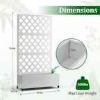 Metal Raised Garden Bed with Trellis and Wheels, 2 in 1 Trellis with Planter Box & Privacy Screen for Climbing Plants, Outdoor Standing Flower Beds with Drainage Holes, 35.4"L x 15.7"W x 70.9"H, White