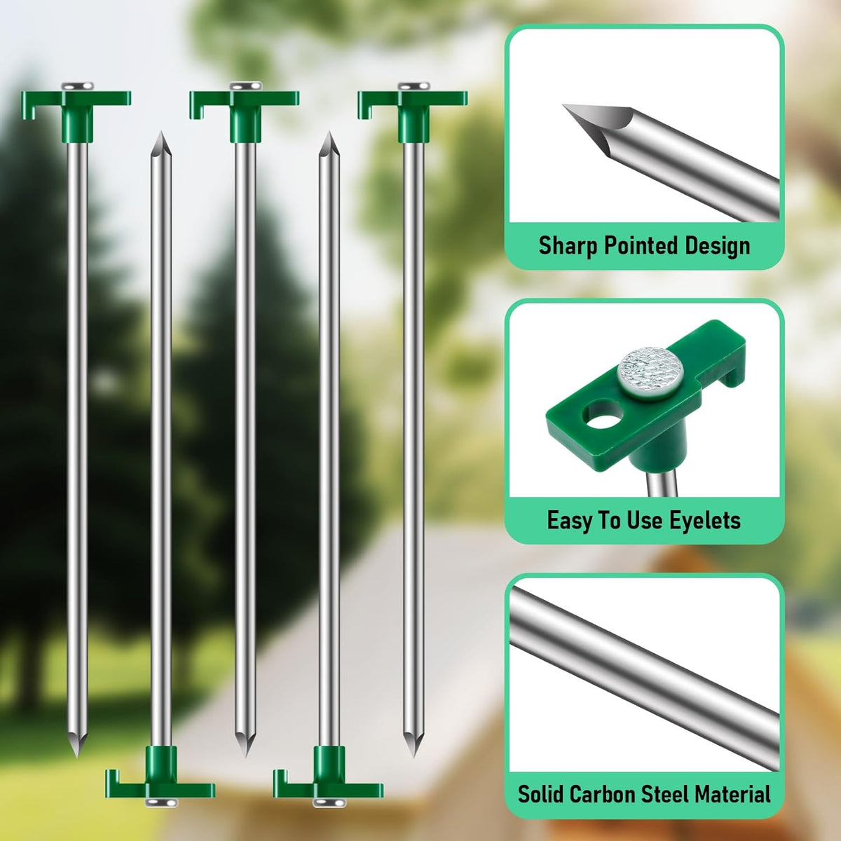 20 Pack Tent Stakes Heavy Duty, 9.84 Inch Rust-Proof Metal Tent Pegs, Ground Stakes Yard Stake for Camping Patio, Garden, Canopy, Grass, Outdoor (Green)