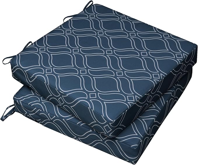 AAAAAcessories Outdoor Seat Cushions for Chairs, Waterproof, Fade-Resistant, 21" x 21" x 3", Patio Furniture Replacement Cushions, Set of 2, Slate Blue Vine Trellis