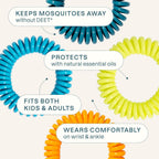Cliganic 10 Pack Mosquito Repellent Bracelets for Adults & Kids - Natural DEET-Free Bands, Individually Wrapped