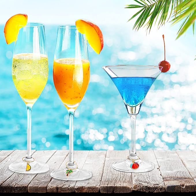 SANNIX 24pcs Wine Glass Charms - Identifier Tags for Stem Glasses - Funny Charms for Summer Christmas Wine Tasting Party Decorations