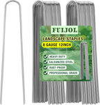 8 Gauge Landscape Staples, FUIJOL 12 Inch Heavy Duty U-Shaped Landscape Stakes, 100 Pack Galvanized Garden Staples for Weed Barrier Stakes, Ground Cover, Irrigation Tubing, Fence (100)